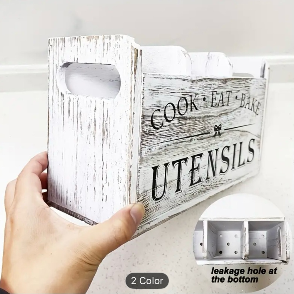 Rustic White Utensil Holder - Picture 2 of 3